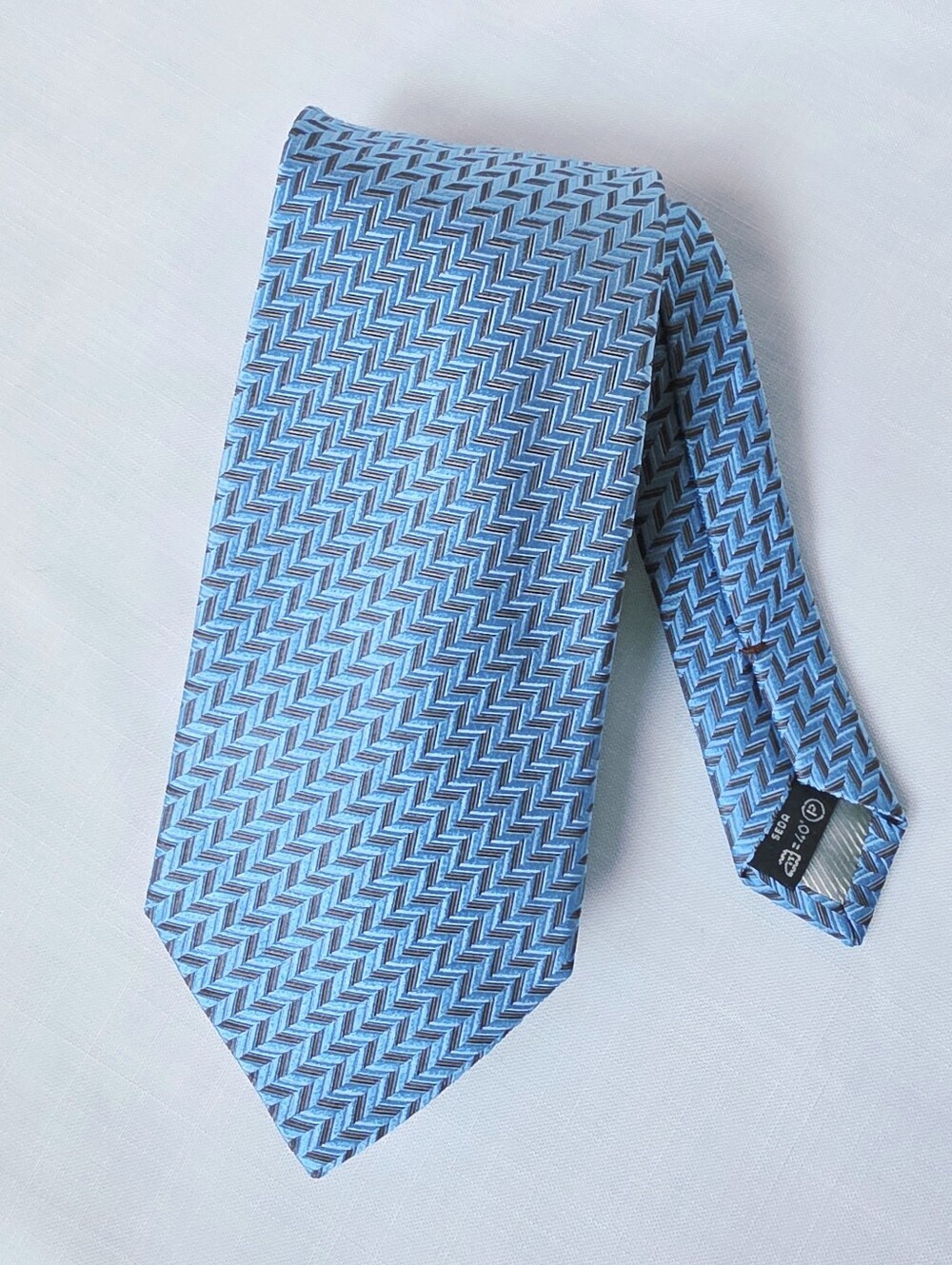 Ermenegildo Zegna Men's Woven 100% Silk Jacquard Tie Herringbone Blue Made Italy